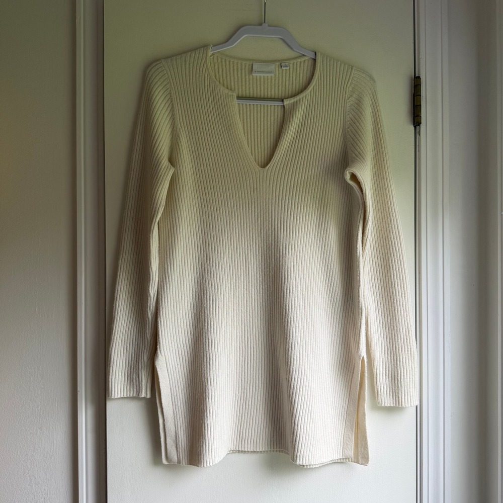 Etttwa by Anthropologie Cream Merino Wool Blend Ribbed Tunic Sweater Small S